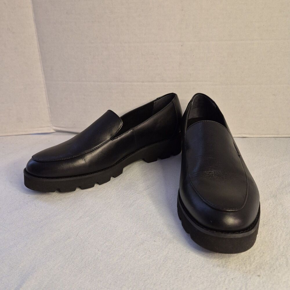 Vionic Kensley Womens Loafer Sz 6 Black Leather Chunky Lug Sole Slip On Platform